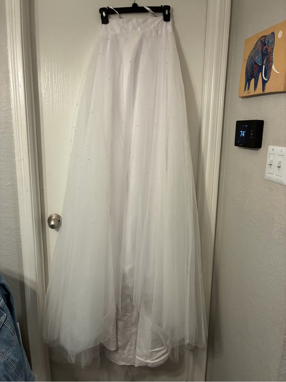 Elegant White Tulle A-Line Bridal Skirt with pearls with train Size 6 26” waist